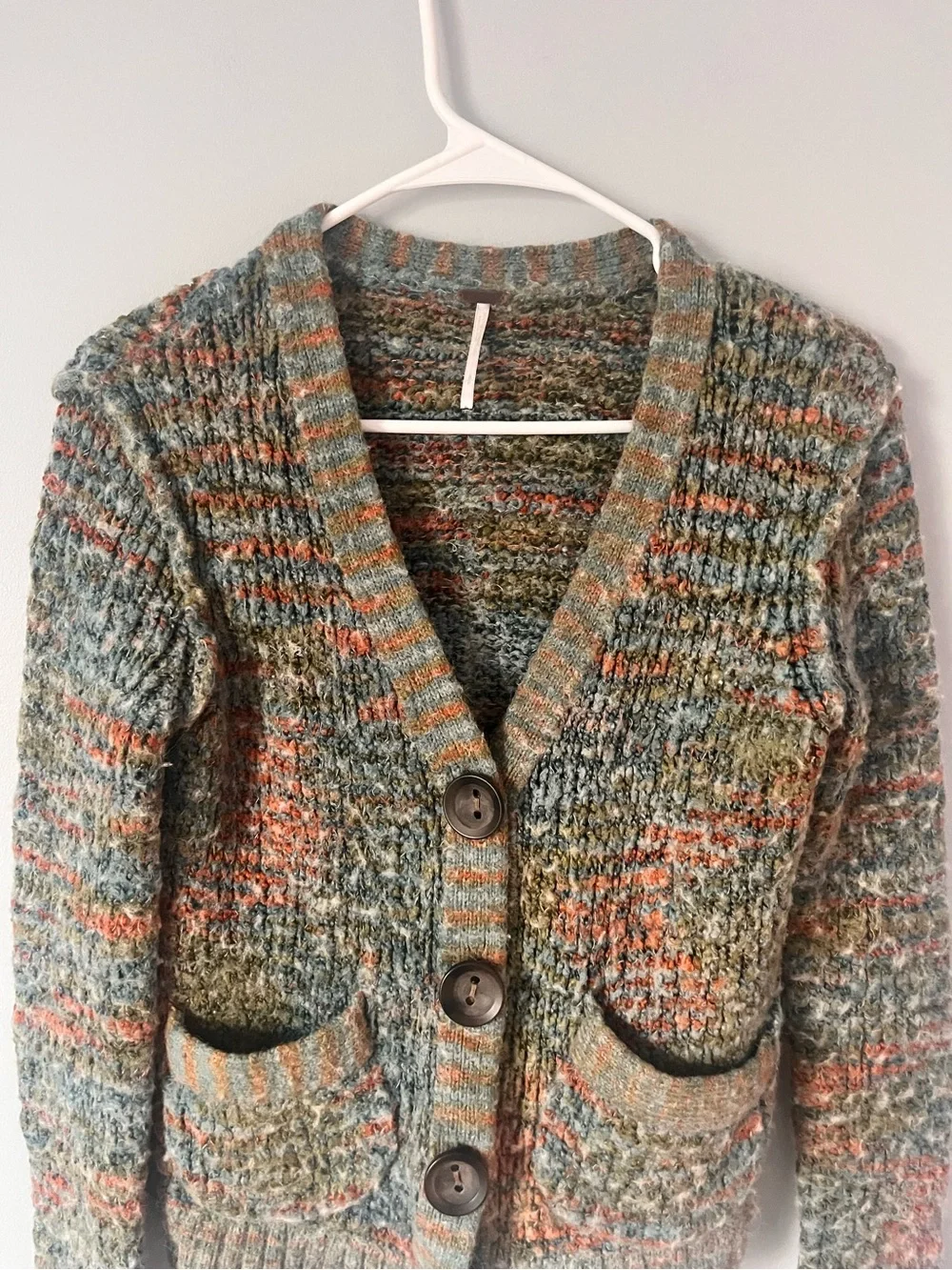 Free People Multicolor Knit Cardigan - Olive, Rust, Cream
